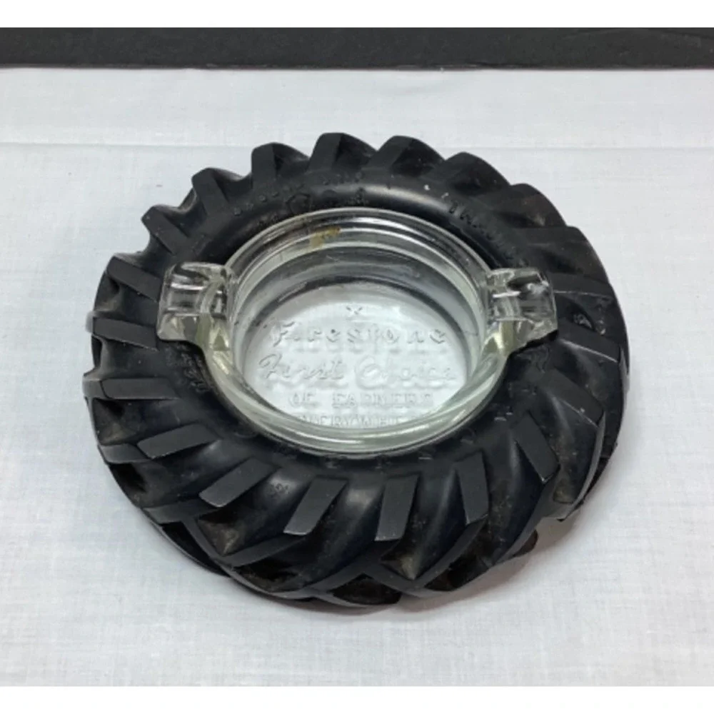 Firestone Glass Tractor Tire Ashtray Vintage Trinket Farm Collectible Decor USA